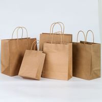 Tas Belanja Klasik dari Kertas Kraft Daur Ulang dengan Logo Kustom, Warna Cokelat, untuk Sushi, Pizza, Mie, Kue Susu, Gula, Pegangan Tangan, untuk Makanan