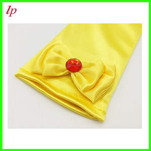 Belle Princess Costume Gloves Yellow Long Satin Bow <b>Red</b> <b>Bead</b> Child Party Accessory LPP4293 - Product Image 3