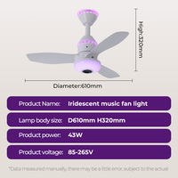 Ventilateur de plafond multifonctionnel avec haut-parleur Bluetooth et éclairage ambiant RVB, ventilateur silencieux à 3 vitesses pour hôtel, salle de sport, salle à manger