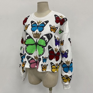 Felpe da Donna Personalizzate con Maniche Lunghe in Ciniglia e Paillettes a Forma di <span class=keywords><strong>Farfalla</strong></span>, Orlo Morbido Tagliato a Ram - Product Image 2