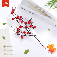 Ranting Berry Merah Buatan 20-100cm Batang Panjang, Hiasan Holly, Batang Winterberry Palsu, Grosir untuk Dekorasi Rumah Natal