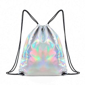 Fashion Dazzling Laser Silvery <b>String</b> <b>Bag</b> Travel Leisure Waterproof PU Drawstring Backpack with Custom Logo - Product Image 3