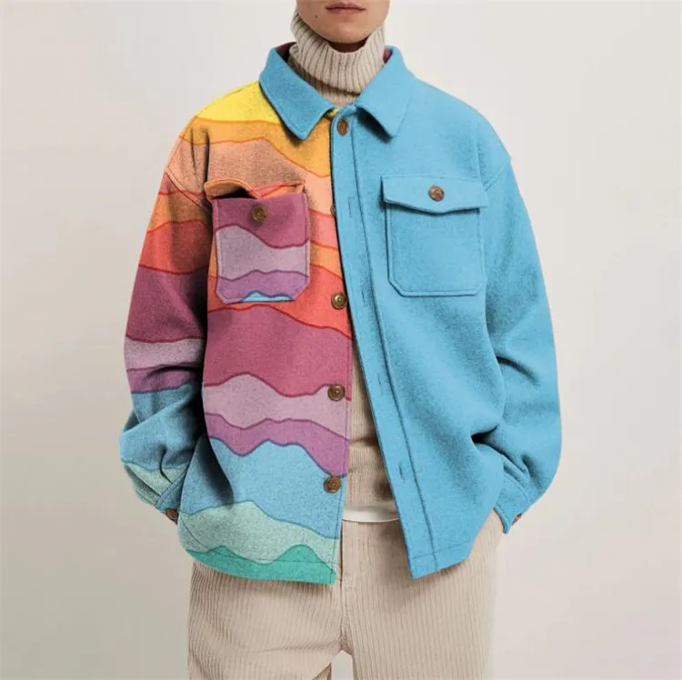 Casaco polar masculino de lã, jaqueta da moda para homens, vintage, de caxemira, cetim, primavera/outono 2021
