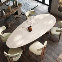Ensemble Table et Chaises de Salle à Manger Minimaliste de Luxe, Cadre en Bois de Frêne, Assise en Cuir, Extensible, Mobilier de Maison Français Clair en Forme de Goutte d'Eau