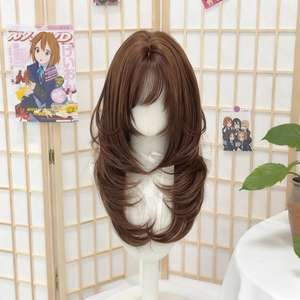 Perruque longue bouclée Puff Dodo, brun chocolat, avec frange latérale, ligne de cheveux naturelle, couvre-tête complet - Product Image 1
