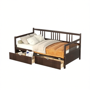 Divano letto in legno a una piazza e mezza con due cassetti, finitura espresso, design elegante e pratico - Product Image 1