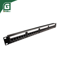GETEKnet OEM ODM Rak Jaringan 19 Inci 1U POE 24-Port RJ45 Cat6 UTP Panel Patch 24-Port Feed Through dengan Tray Manajemen Kabel