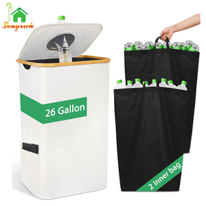 100L Katlanabilir Kare Bambu Siyah Mutfak Geri Dönüşüm Kutusu Şişe Toplama Kabı Çıkarılabilir Kapaklı İç Torba - Product Image 1