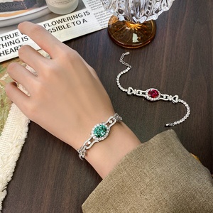 Statement Fashion Jewelry Eco-friendly Copper Oval Cut 10*12mm Multicolor Zircon Link Chain <b>Bracelet</b> for Daily Wear - Product Image 6