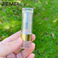 JIEMEI stock de tube de rouge à lèvres transparent de haute qualité, rond D12.1MM vide, contenant de bâton à lèvres transparent avec logo personnalisé et anneau en or