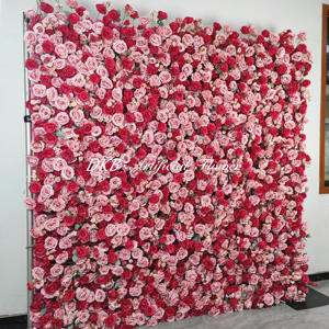 Handmade Custom 3D Silk Flower Wedding Decoration Party Event Backdrop <b>Curtain</b> Pink Roses Artificial Flowers Wall - Product Image 4