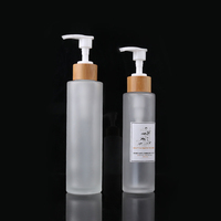 Bouteilles en verre givré vides avec bouchon à vis en bambou, flacon pompe à lotion, emballage cosmétique en bambou