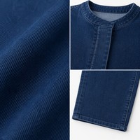 Ensemble tailleur femme en jean bleu foncé 11oz, veste courte sans col à boutons dissimulés et jean coupe droite, OEM XS-5XL