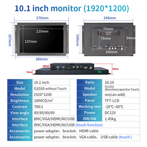 10.1 inch 1920*1200 ánh sáng mặt trời có thể đọc được độ sáng cao 1000nits mở khung cảm ứng công nghiệp màn hình Màn hình Vesa Mount LCD hiển thị - Product Image 6