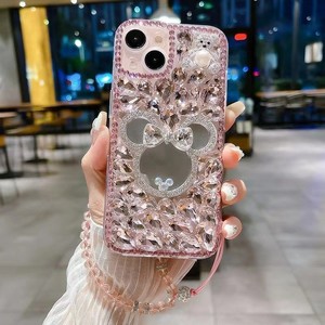 Novedad 2025: Accesorios para Móvil <span class=keywords><strong>con</strong></span> Espejo <span class=keywords><strong>de</strong></span> Corazón, Diamantes, Perlas y Flores para Decorar el Móvil - Product Image 4