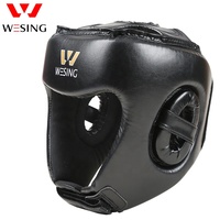Casque de protection en cuir noir, bleu et rouge WESING pour arts martiaux, casque d'entraînement, protège-tête de boxe