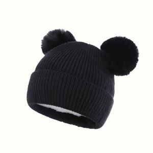 Bonnet tricoté chaud pour enfants avec 2 pompons, bonnet d'hiver pour enfants et bébés, broderie 3D, usage professionnel - Product Image 5