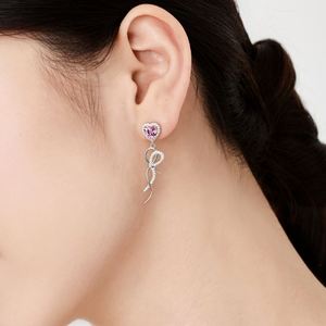 Dylam Charm Design 925 Sterling <b>Silver</b> Rhodium Plated Geometric Line Bow-knot Heart Shape Eternity 5A Zirconia <b>Stud</b> <b>Earrings</b> - Product Image 4