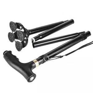 Bastón plegable multifunción para caminar para ancianos, con luces LED, muletas de Base grandes, antideslizantes y estables - Product Image 1