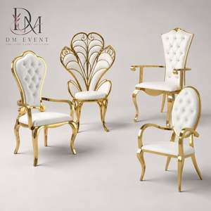 Chaise de mariage haut de gamme en acier inoxydable avec dossier floral en forme de paon pour la mariée et le marié, idéale pour les salles de banquet, vente en gros - Product Image 1