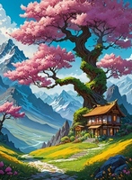 Peinture Diamant 5D Chenistory Hillside Tree, Kit Complet de Broderie Diamant Paysage, Artisanat Artistique
