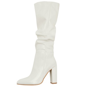 Botas de Mujer de Moda 2023, Nuevas, de Piel Lacada, Media Caña, con Cremallera Lateral, Tacón Grueso Puntiagudo y Efecto Arrugado Natural - Product Image 6