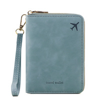 Portefeuille et porte-cartes en PU épaissi de couleur unie avec fermeture éclair, style tendance, épaisseur 30 mm, pour billets d'avion