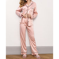 Vêtements de nuit 2 pièces personnalisés du fabricant Pyjamas de luxe pour femmes Pantalons à manches longues Satin Soie Ensemble de pyjama pour femmes pour femmes