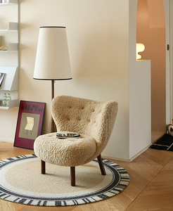Poltrona in Lana d'Agnello con Struttura in Legno Massello, Stile Francese Little <span class=keywords><strong>Petra</strong></span>, Reclinabile, Colore Crema - Product Image 1
