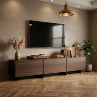 Koyu Ahşap Desenli Modüler TV Dolabı, Kombine Kapalı Depolama Ortam Konsolu, Modern Düşük Profilli Ahşap TV Sehpası