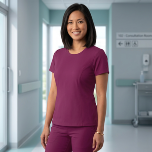 Blusa de Uniforme Hospitalario para Mujer, Personalizada, Color Morado, Manga Corta, Tejida en Poliéster y Algodón - Product Image 2