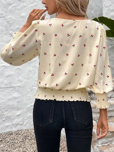 2025 Nouvelle Blouse <span class=keywords><strong>Femme</strong></span> Grande Taille à Manches Évêque Smockées, Coupe Ample, Couleur Unie, Col Rond, Style Bohème <span class=keywords><strong>Chic</strong></span> - Product Image 4