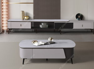 <span class=keywords><strong>Table</strong></span> <span class=keywords><strong>basse</strong></span> de salon de style minimaliste moderne avec rangement, plateau en pierre blanche neige de 6 mm, écologique et durable - Product Image 4