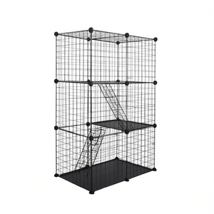 Cage de jeu pour chat en métal noir à 3 niveaux avec 2 échelles, maisonnette intérieure détachable pour 1 à 2 chats - Product Image 1
