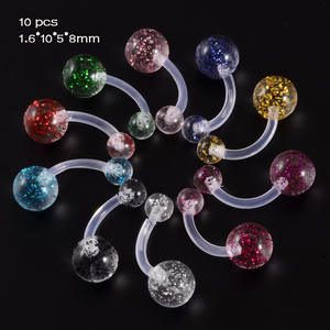 2024 nouveau 8 pièces/lot doux acrylique haltère langue Piercing langue anneaux clignotant poudre plastique mamelon anneau oreille Piercing bijoux - Product Image 6