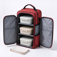 Sac à déjeuner pour pique-nique avec trois compartiments de rangement, accès latéral et bandoulière pour contenants alimentaires et repas en plein air