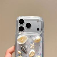 Coque de téléphone 3D transparente à paillettes coquillage pour iPhone 18 17 Pro Max 16 15 14 13, avec bracelet de protection ambiance plage et océan