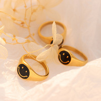 Nouveaux bijoux de mode Happy Smiley Face déclaration anneau ensemble 18k plaqué or en acier inoxydable émail coloré sourire chanceux chevalière