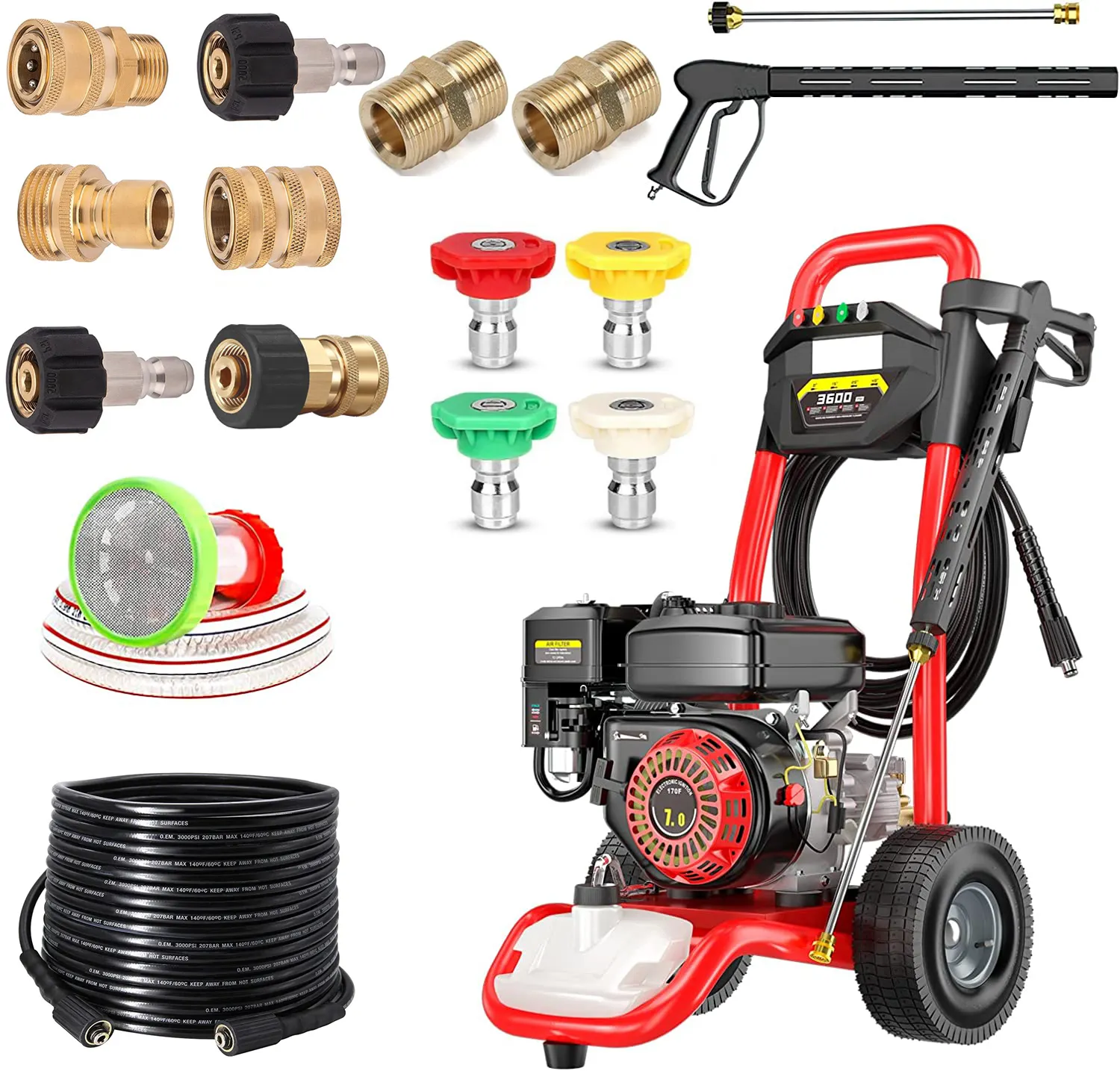 3600PSI 250Bar Gasoline High Pressure Washer 7.0HP Petrol Engine High Pressure Cleaner