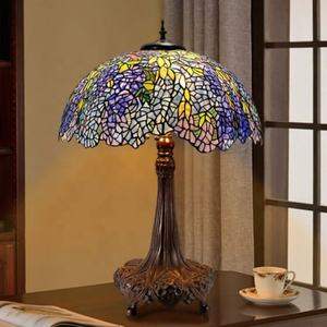 Lampe de table en verre Tiffany personnalisable, style européen, base en laiton, motif glycine, pour l'éclairage et la décoration de la maison - Product Image 3