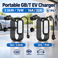 Chargeur EV portable GB/T CQC 16A 220V 50/60Hz 3.5kW LED IP67 Câble de charge Mode 2 5m 10m 15m 20m Fournisseur OEM ODM pour la maison