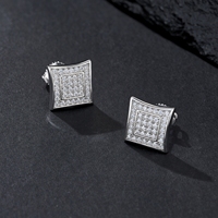 Pendientes de Moissanita Cuadrados de Plata Esterlina 925 con Engaste Iced Out y Cierre de Rosca para Hombre y Mujer, Joyería Hip Hop