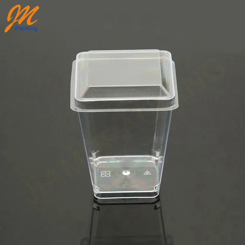 Mini taza de postre cuadrada, vaso de plástico transparente desechable para pudines, Yogurt y más