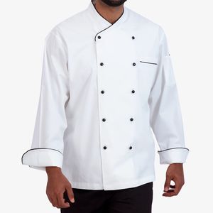 Hoge Kwaliteit Groothandel Contrast Zwart En Wit Lange Mouw <span class=keywords><strong>Chef</strong></span>-Kok Jas Restaurant Uniform <span class=keywords><strong>Chef</strong></span> Jas Custom Borduurwerk Logo - Product Image 1