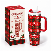 Gobelet isotherme en acier inoxydable à double paroi de 40 oz, sans BPA, écologique, avec paille et poignée, personnalisable, boîtes cadeaux de Noël, couvercle, 6-12