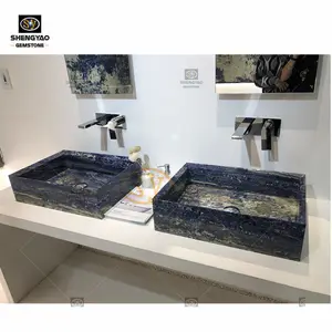 Lapis Lazuli — vasque en marbre et bois massif, couche de lavabo de luxe, mur et sol inclus