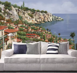 Impression 3d personnalisée <span class=keywords><strong>photo</strong></span> paysage marin papier peint <span class=keywords><strong>mural</strong></span> bâtiment <span class=keywords><strong>arbre</strong></span> fleur plante vue sur la mer paysage papier peint <span class=keywords><strong>mural</strong></span> papier peint pour la maison - Product Image 1