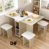 Klappbarer Esstisch-Set 4 Esstische Regale Platzsparend Faltbar 6 Räder Modernes Design Ausziehbarer Küchentisch Klein