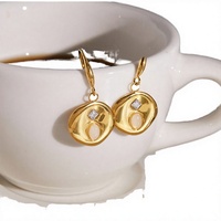 Orecchini Pendenti J&D Designer in Acciaio Inossidabile Placcato Oro 18K con Zirconi Irregolari e Pietra Naturale a Forma di Moneta, Regalo per Donne