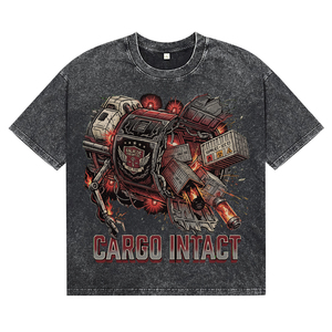 T-shirt décontracté à manches courtes et col rond pour homme, coupe oversize, teinture acid wash, imprimé motif, 100% coton respirant, tricoté 230g - Product Image 1
